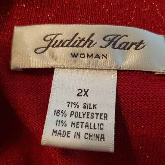 Judith Hart Woman Red Sparkle Metallic Dressy Glitter Cardigan Sweater 2X - Picture 4 of 5
